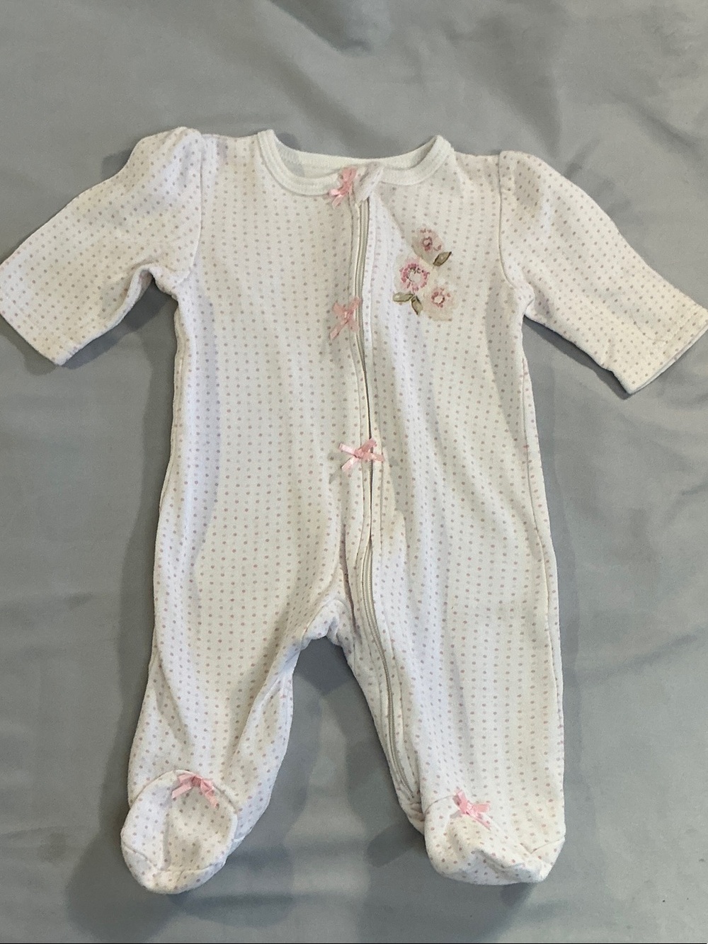 Little Me White Footed One-Piece with Pink Floral Accents